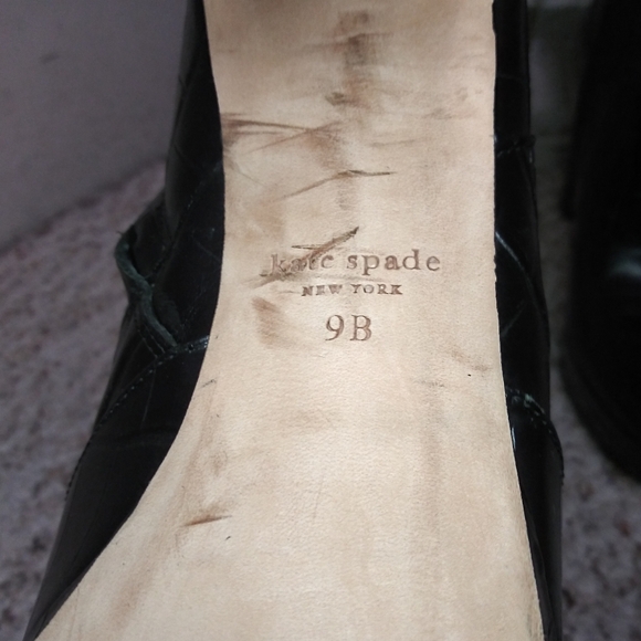 Kate Spade Black Leather Croc Embossed High Heeled Platform Ankle Booties - Picture 8 of 10